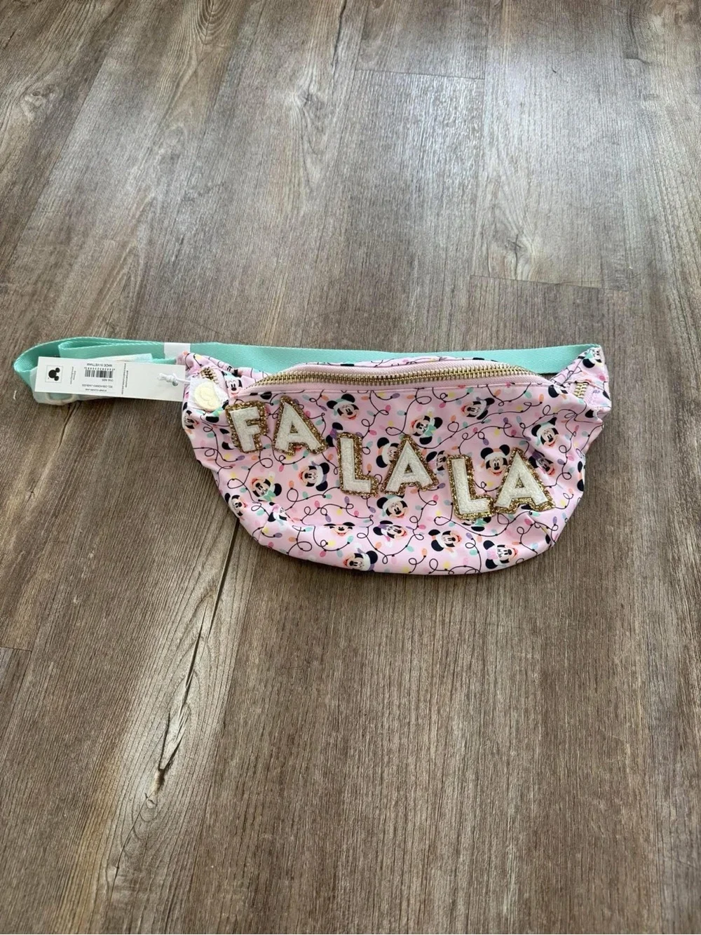 Stoney Clover Lane Pink 'Fa La La' Disney Print Belt Bag with Mint Strap